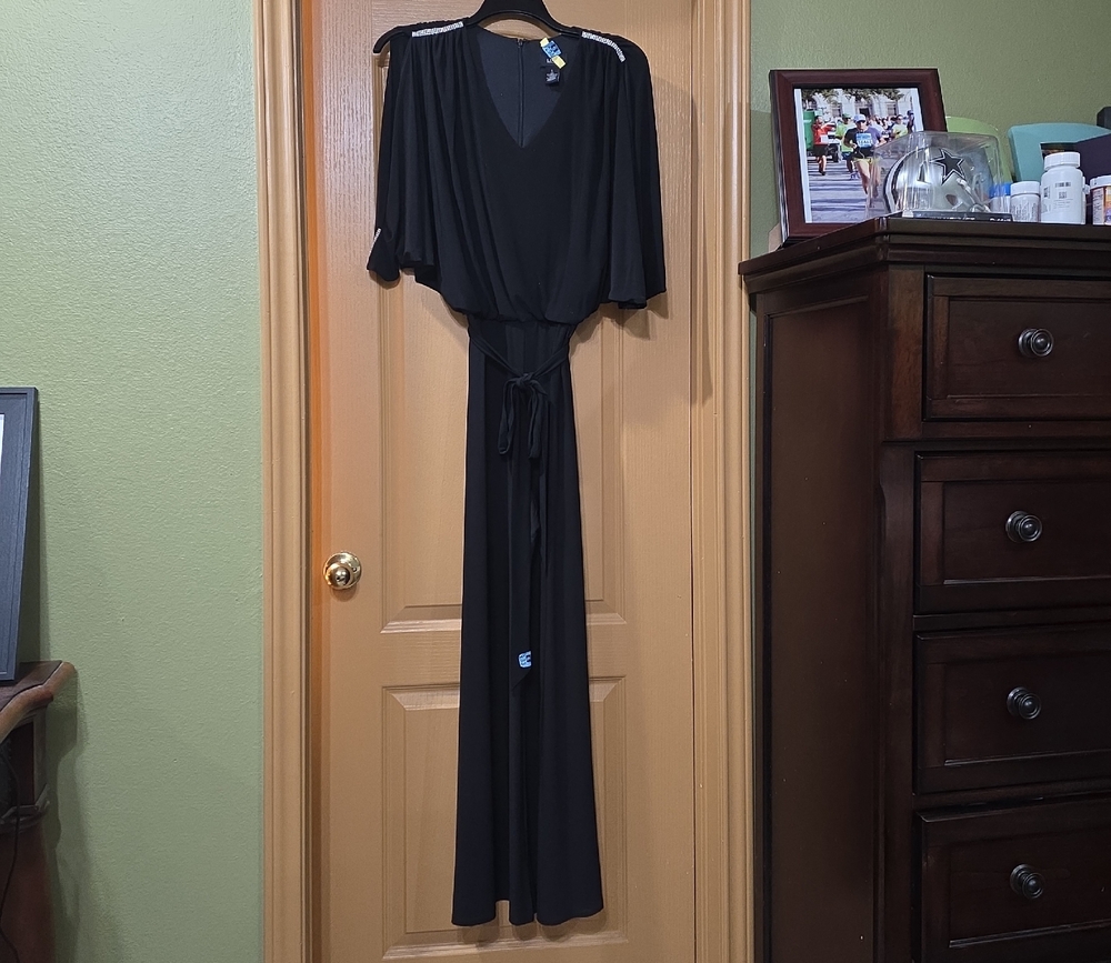 MSK Elegant Black Pant Suit with Tie Detail